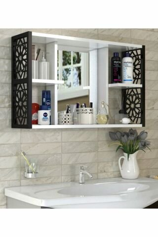 Banyo Dolabı Aynalı Üst modül Siyah 80x20x50cm