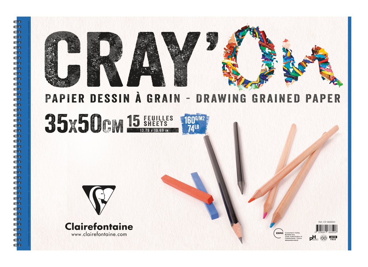 Clairefontaine Cray'On Çizim Bloğu 35x50 Cm 160 Gr 15 Yaprak Kısa Kenarı Spiralli