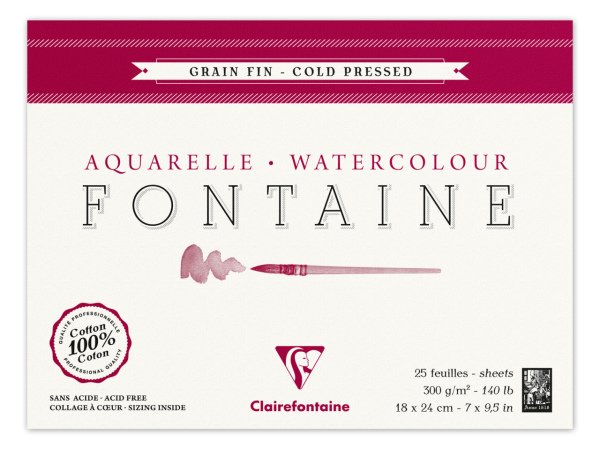 Clairefontaine Fontaine Sulu Boya Bloğu 18x24 Cm 300 Gr 10 Yaprak Dokulu Uzun Kenarı Yapışkanlı