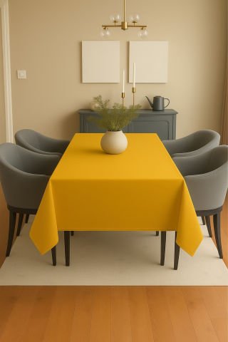 Luna Kadife Dokulu Masa Örtüsü 150 x 260 - Koyu Sarı