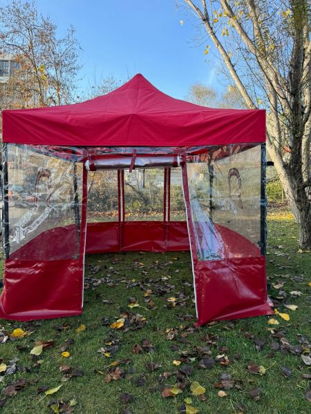 CLK 3x3 52 mm Alüminyum Profil Kış Bahçesi Karavan Çadırı Şeffaf Brandalı Gazebo Katlanır Çadır Portatif Tente