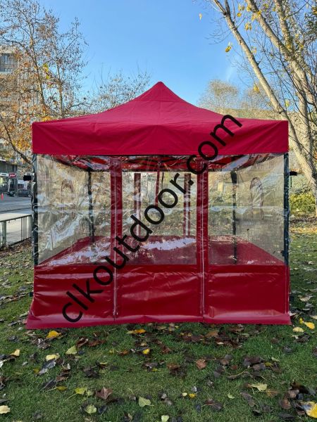 CLK 3x3 52 mm Alüminyum Profil Kış Bahçesi Karavan Çadırı Şeffaf Brandalı Gazebo Katlanır Çadır Portatif Tente