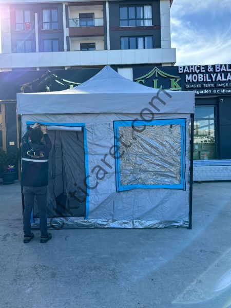 CLK 3x3 40mm Katlanır Gazebo Kamp Çadır Açık Gri Mavi Detay