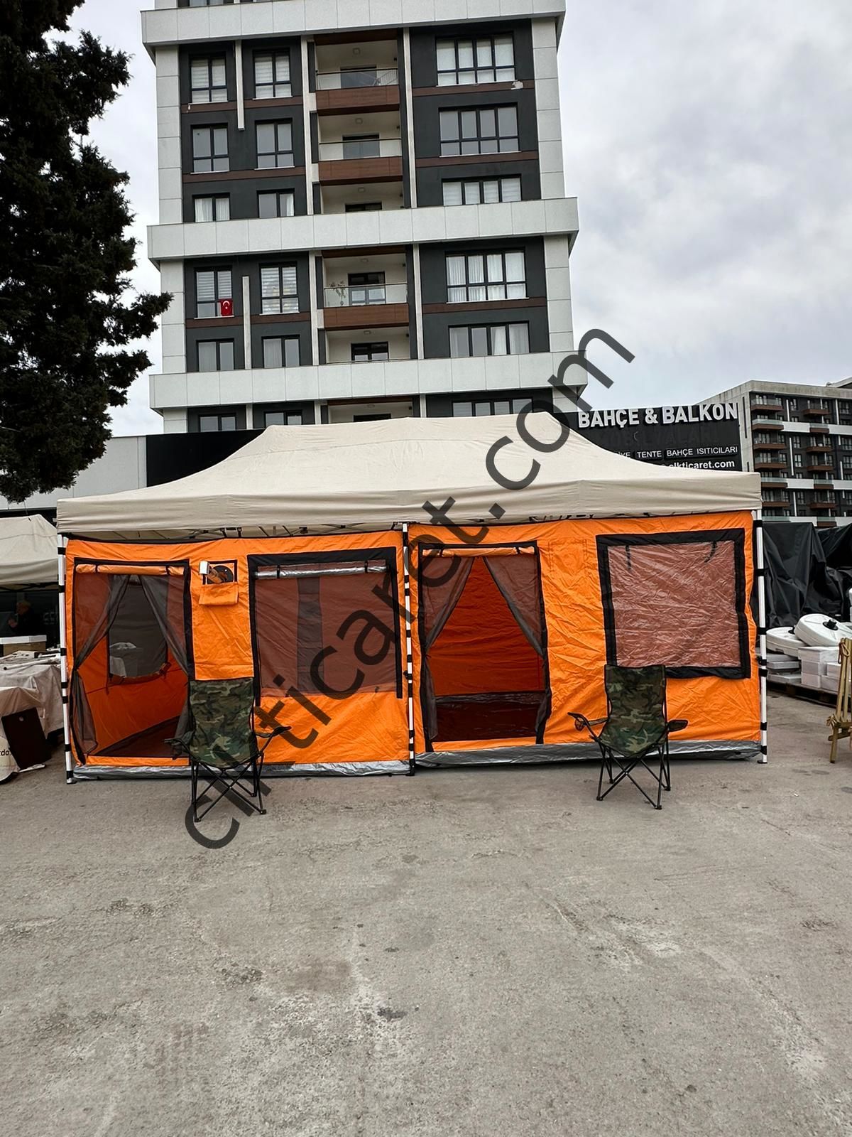 CLK 3x6 Metre 2 Odalı 40 mm Profil Katlanır Gazebo Kamp Çadır Turuncu