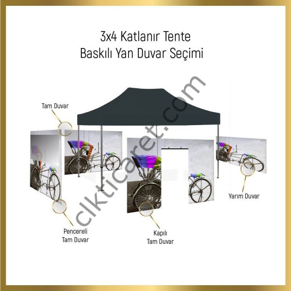 CLK 3x4,5 mt Tavan Logo Baskılı Gazebo Katlanabilir Tente Stand Tanıtım Fuar Çadırı