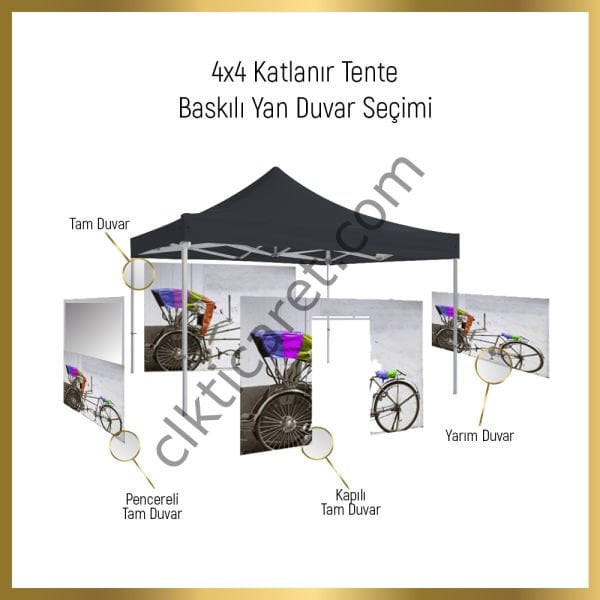 CLK 4x4 Metre Baskılı Gazebo Çadır Portatif Tente Set