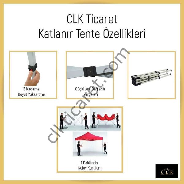 CLK 3x6 mt 30 mm Garden Katlanabilir Tente Bahçe Çadır Beyaz Çardak Bungalow Serisi