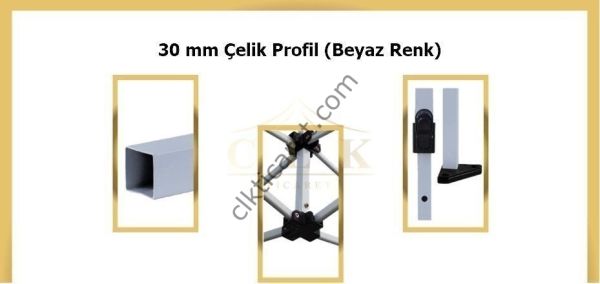 CLK 3x3 Katlanabilir Tente Gazebo Portatif Çadır 30 mm 3 Yan Kapalı 1 Yan Kapı ve Pencereli