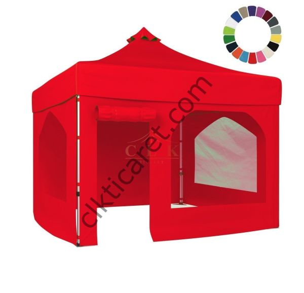 CLK 3x3 Katlanabilir Tente Gazebo Portatif Çadır 30 mm 2 Yan Pencereli 1 Yan Aksesuarsız 1 Yan Kapı ve Pencereli