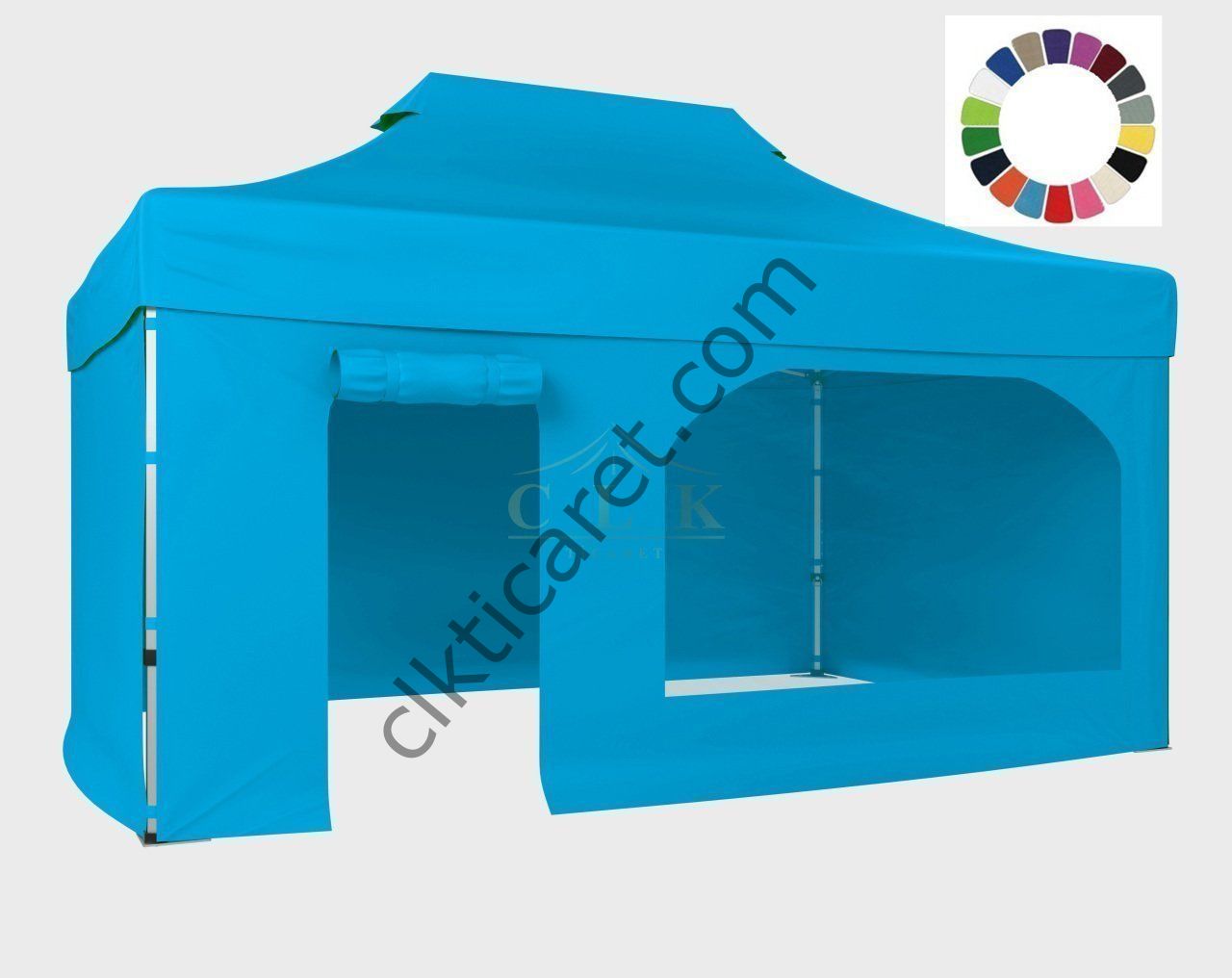CLK 3x4,5 40 mm Katlanabilir Tente Gazebo Çadır Gazebo Çadır 3 Yan Kapalı 1 Yan Kapı ve Pencereli
