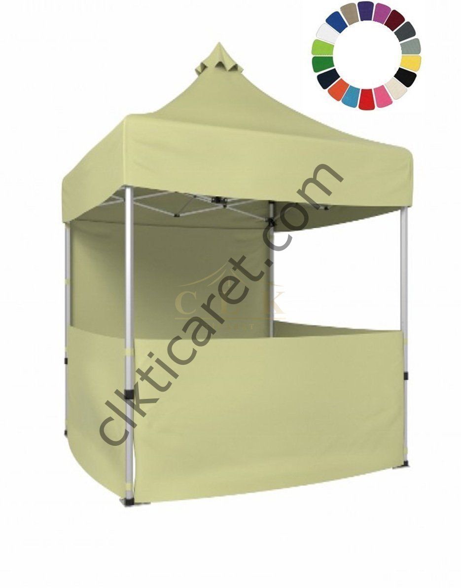 CLK 2x2 40mm Alüminyum Katlanabilir Tente Gazebo Çadır 1 Tam Duvar 3 Yarım Duvar