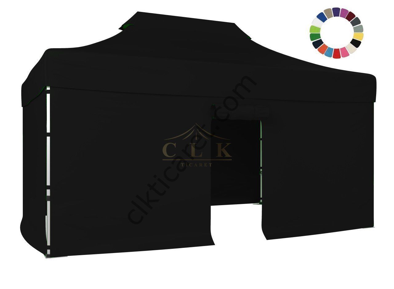 CLK 3x4,5 40mm Alüminyum Katlanabilir Tente Gazebo Çadır 4 Kenar Kapalı 1 Kenar Kapılı