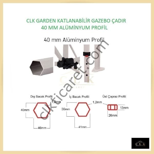 CLK 2x3 40mm Alüminyum Katlanabilir Tente Gazebo Çadır 4 Kenar Kapalı Kapı Pencereli