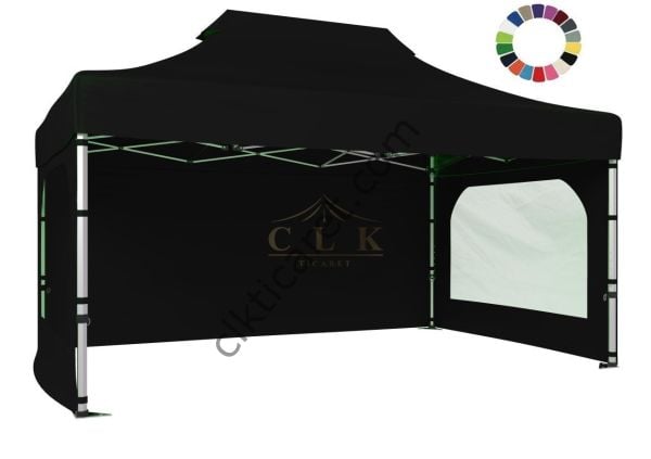 CLK 3x4,5 40mm Alüminyum Katlanabilir Tente Gazebo Çadır 3 Kenar Kapalı 2 Camlı