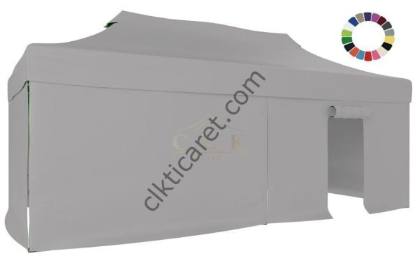 CLK 3x6 40mm Alüminyum Katlanabilir Tente Gazebo Çadır 3 Yan Kapalı 1 Kapılı