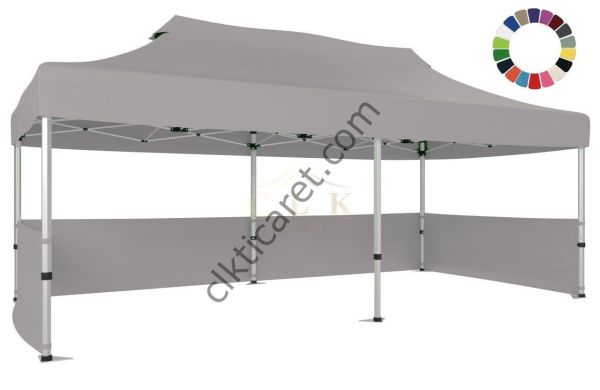 CLK 3x6 40mm Alüminyum Katlanabilir Tente Gazebo Çadır 3 Kenar Yarım Duvarlı