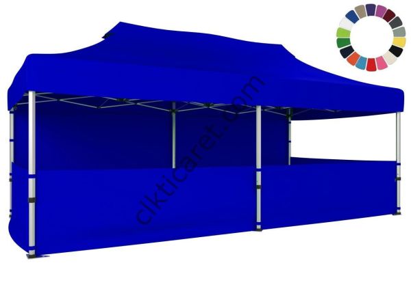 CLK 4x8 52mm Kalın Alüminyum Katlanabilir Tente Gazebo Çadır 1 Tam Duvar 3 Yarım Duvar