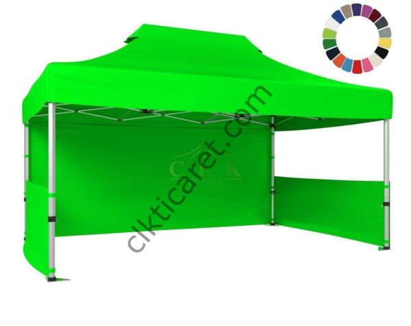 CLK 3x4,5 52mm Kalın Alüminyum Katlanabilir Tente Gazebo Çadır 3 Kenar Kapalı 2 Yarım Duvar