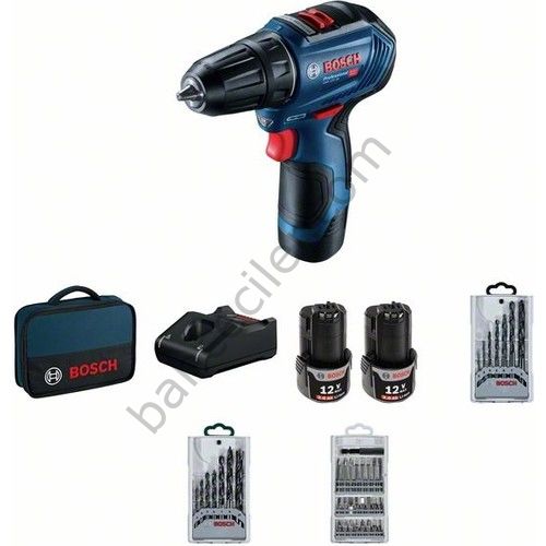 Bosch GSR 12V-30  Çift Akülü Vidalama Makinesi Bez Çantalı  + 39 Parça Aksesaur Seti