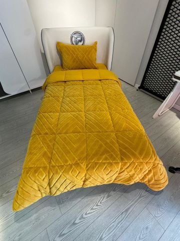 Violacasa Tek Kişilik Yumoş Jaquard Comforter Set ( Uyku Seti ) Hardal