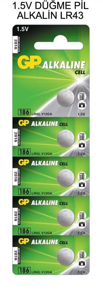 GP LR43 1.5V Düğme  Pil 5'li Paket