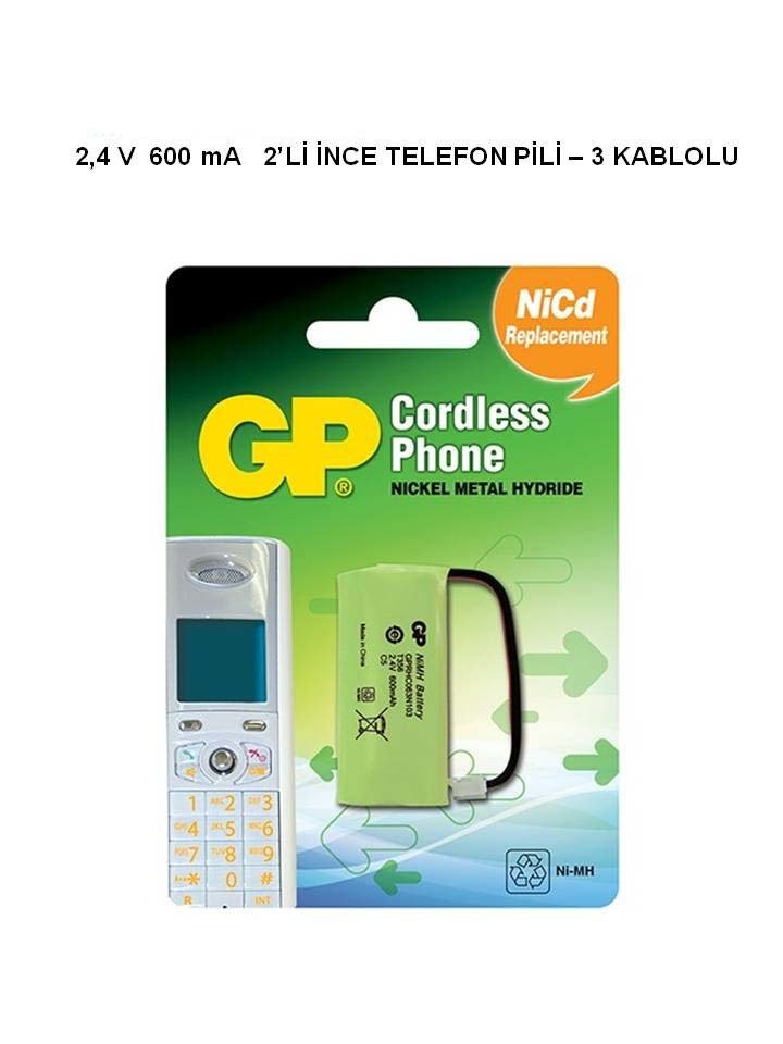2.4V 600mA İnce Telefon Pili 3 Kablolu