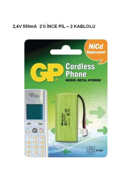 2.4V 550mA İnce Telefon Pili 2 Kablolu