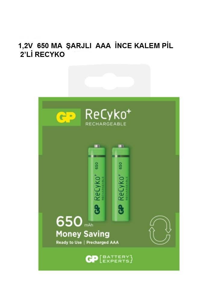 GP 1.2V 650mA AAA İnce Şarjlı Kalem Pil 2'li