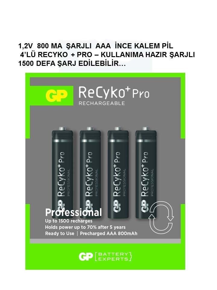 GP 1.2V 800mA AAA İnce Şarjlı Kalem Pil 4'lü