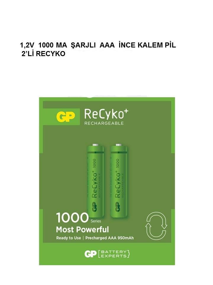 GP 1.2V 1000mA AAA İnce Şarjlı Kalem Pil 2'li