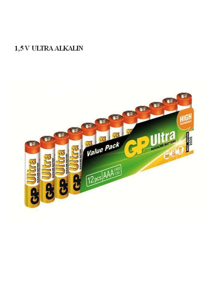 GP 1.5V Ultra Alkaline AAA İnce Kalem Pil 12'li