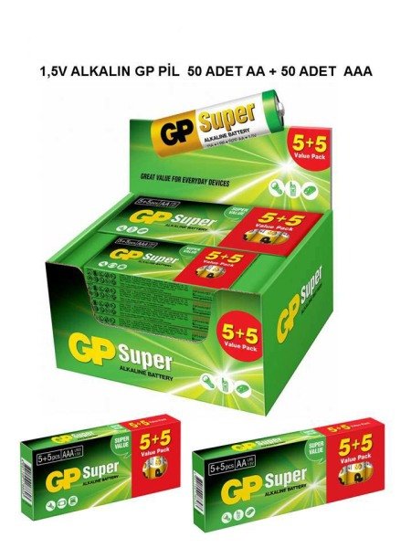 GP 1.5V Alkaline 50 Adet AA+50 Adet AAA Kalem Pil