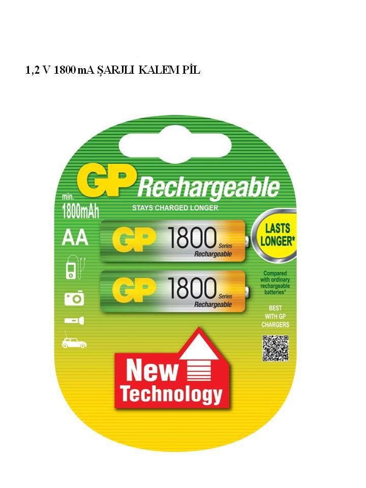 GP 1.2V 1800mA AA Kalın Şarjlı Kalem Pil 2'li