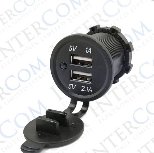Pano Tipi USB 8-32V Giriş 5V 1A ve 5V 2,1A Çıkış Kulaksız Ø30mm