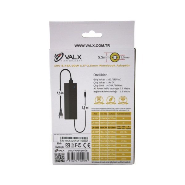19V 4.74A 90W 5.5x2.5 Laptop Adaptör