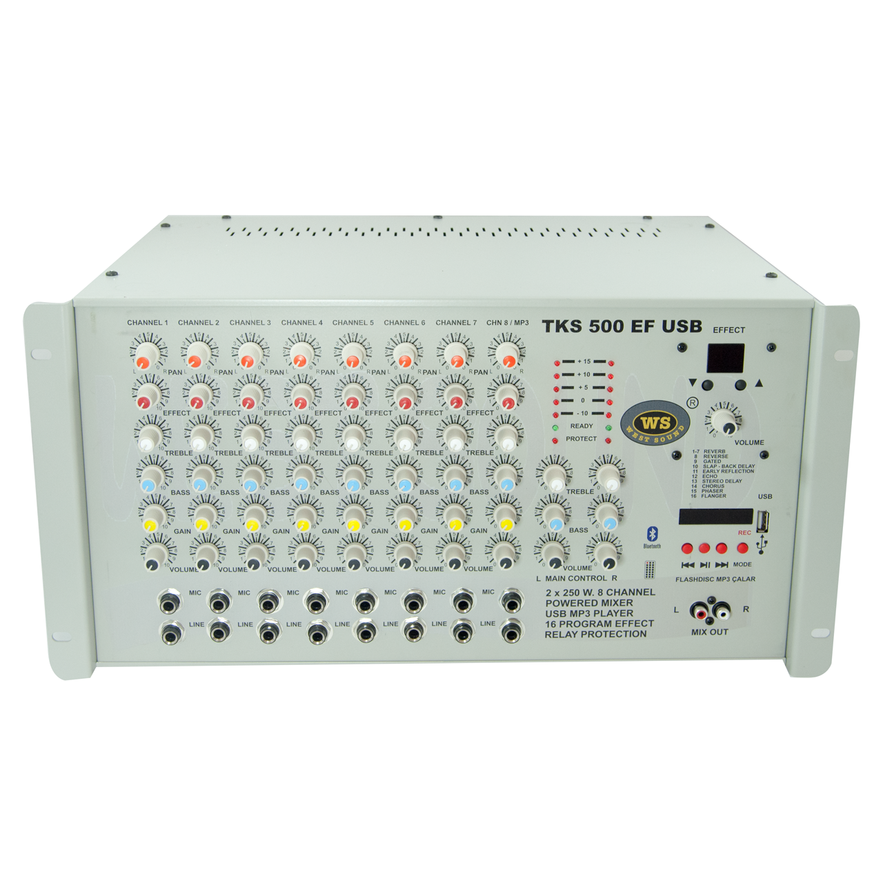 TKS 500 EF Efektli USB Girişli  8 Kanal Mikserli Stereo Amplifikatör