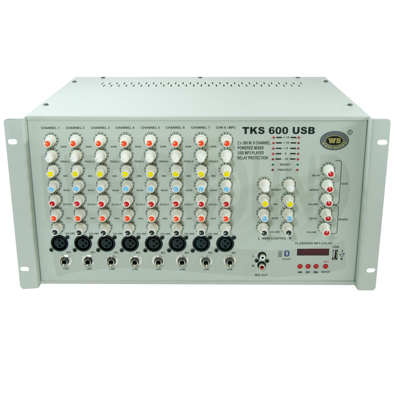 TKS 600 EF Efektli USB Girişli  8 Kanal Mikserli Stereo Amplifikatör