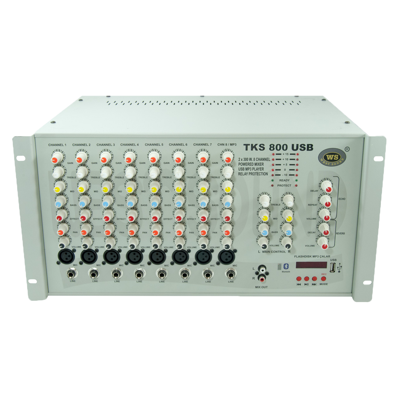 TKS 800 EF Efektli USB Girişli  8 Kanal Mikserli Stereo Amplifikatör