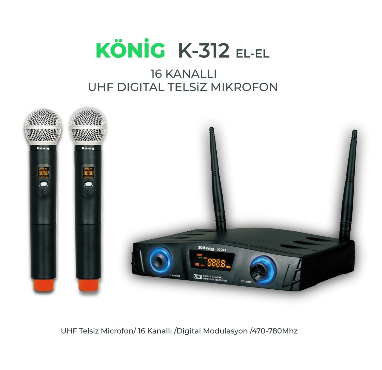 König K-312 El+El 16 Kanal UHF Telsiz Mikrofon