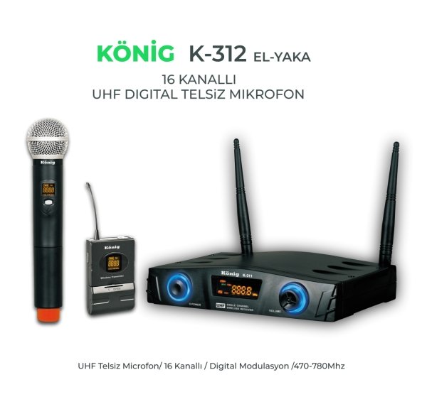 König K-312 EL+YAKA 16 Kanal UHF Telsiz Mikrofon