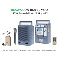 OSAWA OSW-8120 El+Yaka (Headset) Taşınabilir Şarjlı Telsiz Mikrofonlu Ses Sistemi