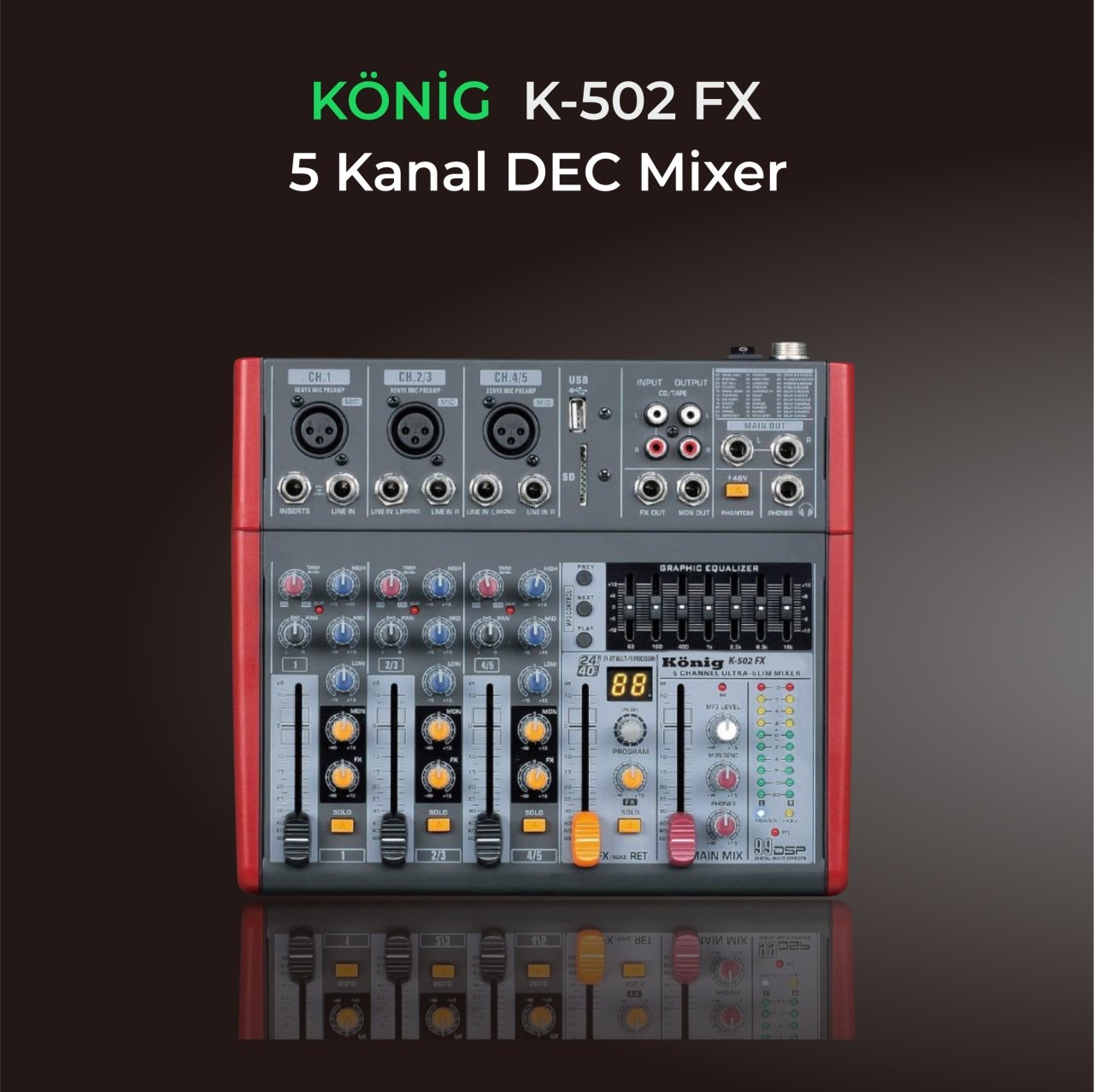 König  K-502 FX 5 Kanal Ultra İnce Deck Mixer