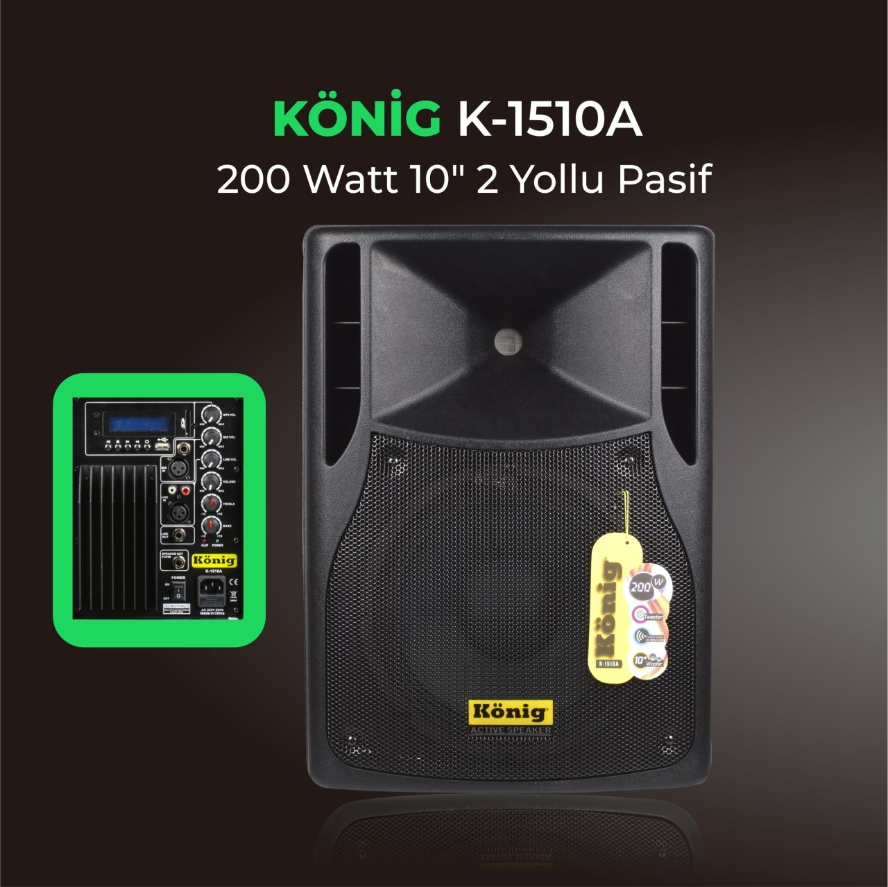 König K-1510A 10''inch 200W Aktif Kabin Hoparlör