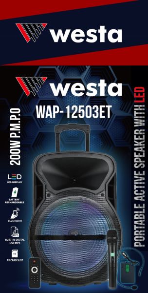 Westa WAP-12503ET 12'' 2Lİ EL-HEADSET  Aktif Portatif Ses Sistemi