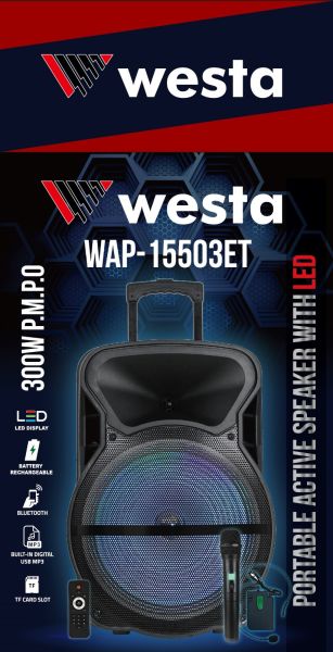 Westa WAP-15503ET 15'' 2Lİ EL-HEADSET 300W Aktif Portatif Ses Sistemi