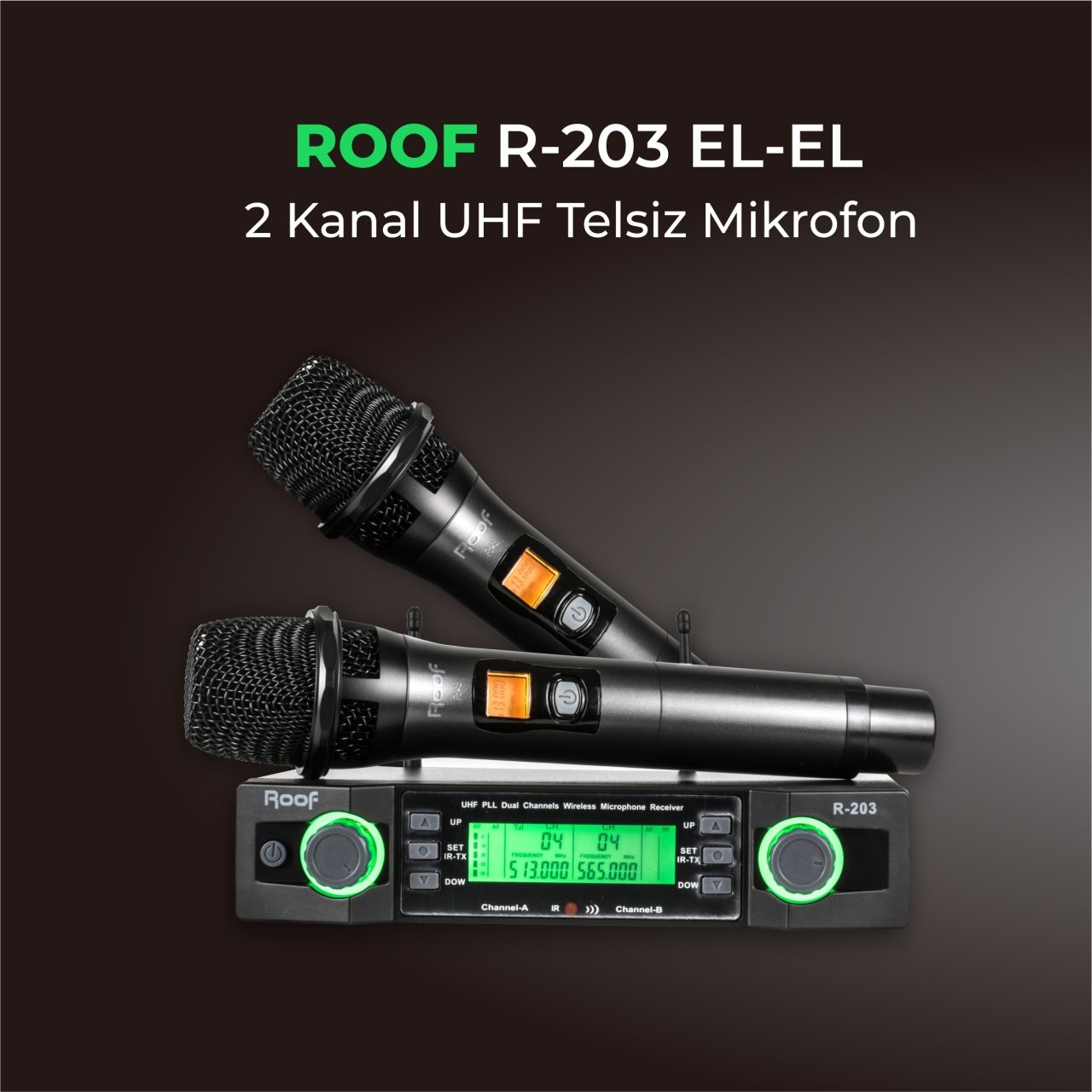 Roof R-203EE 2 Kanal  UHF El+El Kablosuz Mikrofon