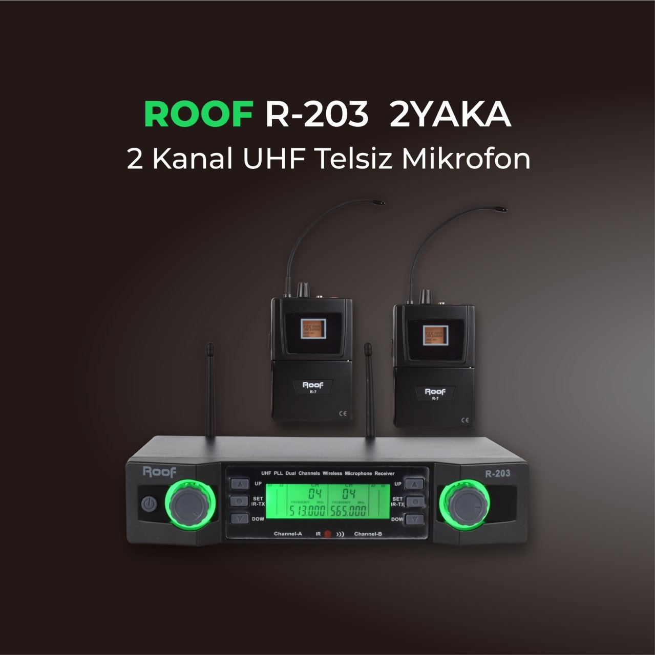 Roof R-203YY 2 Kanal  UHF Yaka+Yaka Kablosuz Mikrofon