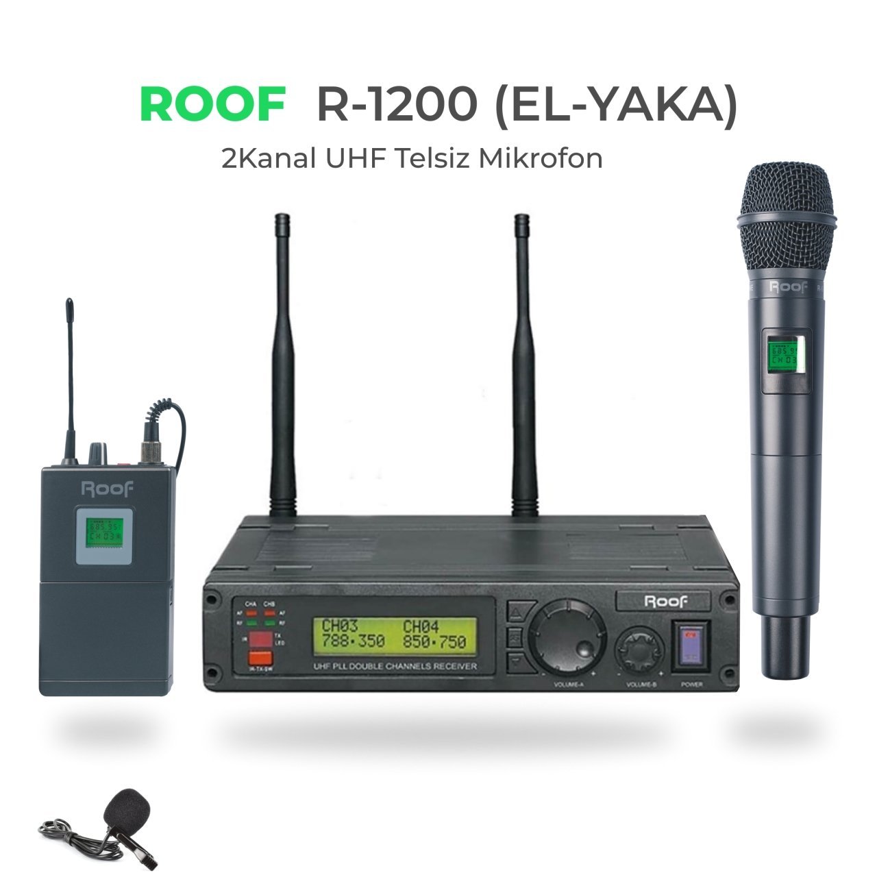 R–1200  El+Yaka  2 Kanal UHF Telsiz Mikrofon