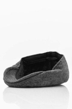 Erkek Kasket Balıksırtı Flat Cap Termal Yün Şapka-Füme