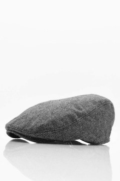 Erkek Kasket Balıksırtı Flat Cap Termal Yün Şapka-Füme